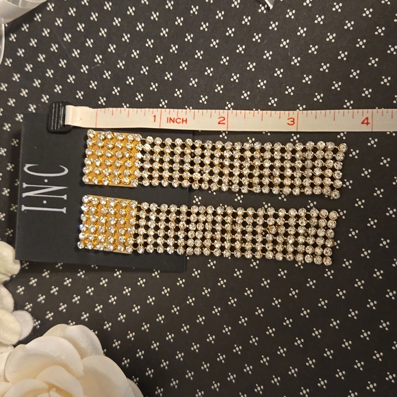 INC Crystal Rhinestone Long Dangle Bling Earrings NWT - Picture 8 of 10